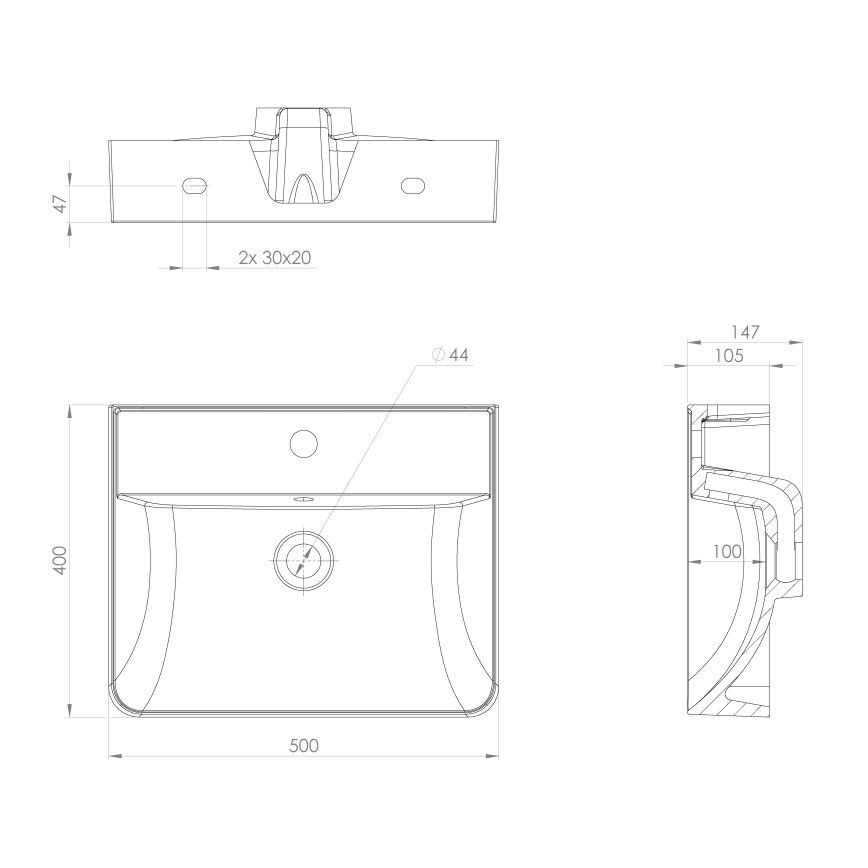 Sapho - Lavabo suspendu 50x40 cm marbre coulé/blanc