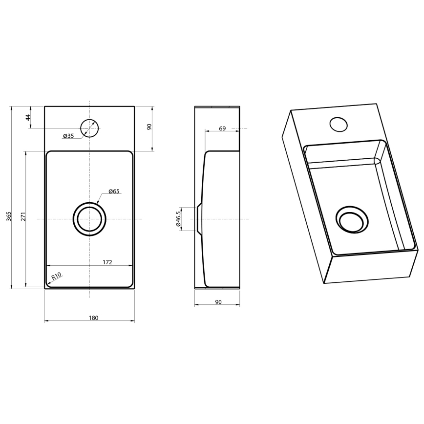 Sapho - Lavabo suspendu AURUM 36,5x18 cm cuivre mat