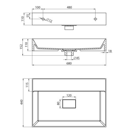 Sapho - Lavabo suspendu GODIVA 68x44 cm marbre/blanc