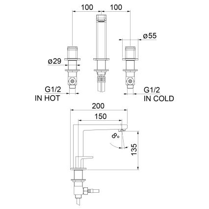 Sapho - Mitigeur de lavabo 3 trous TURSI chromé brillant