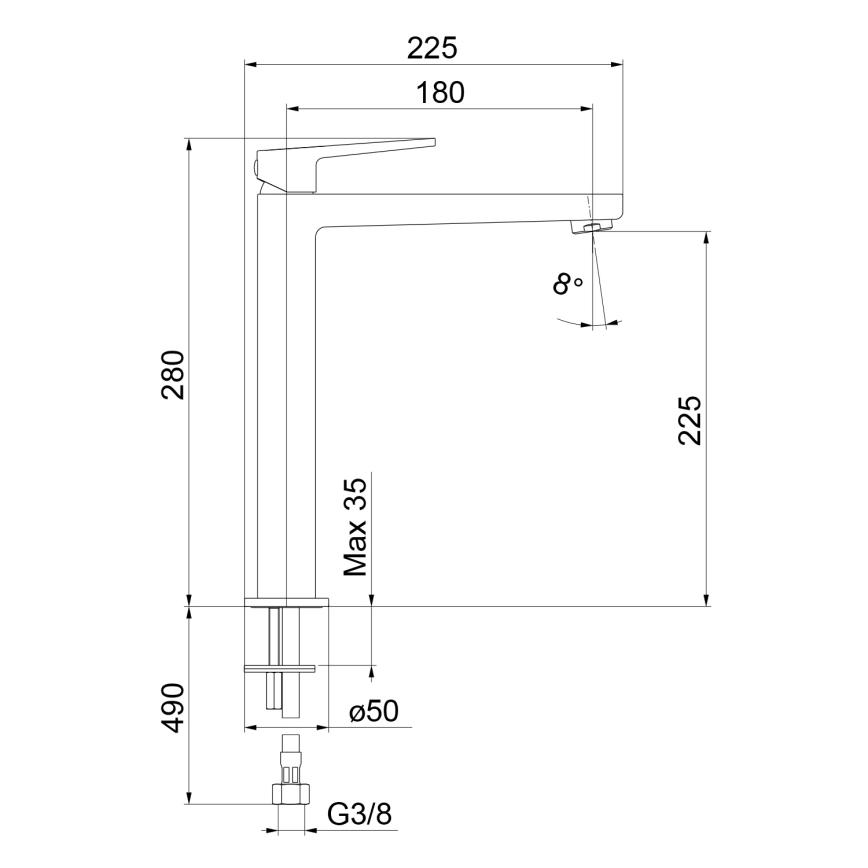 Sapho - Mitigeur de lavabo TURSI 28 cm, chromé brillant
