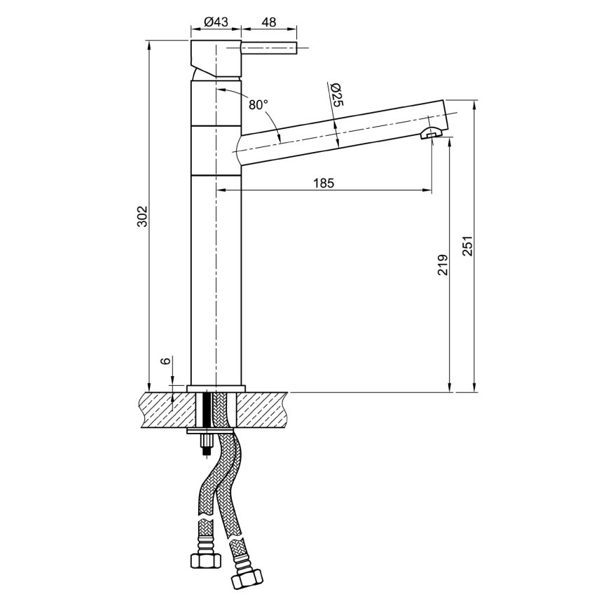 Sapho - Mitigeur d'évier MINIMAL 30 cm en acier inoxydable