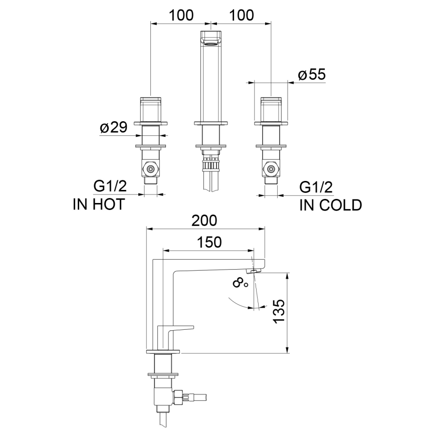 Sapho - Mitigeur pour lavabo 3 trous TURSI noir mat