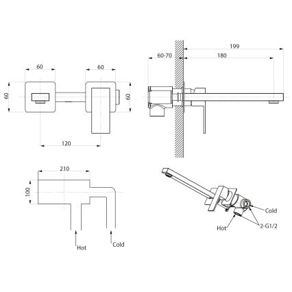 Sapho - Mitigeur pour lavabo encastré CUBEMIX, finition dorée mate