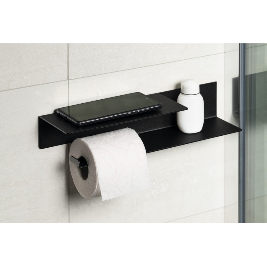 Sapho - Porte-papier toilette avec tablette 9,5 x 35 cm, noir mat