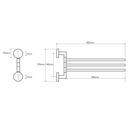 Sapho - Porte-serviettes mural pivotant X-ROUND 19,5x45 cm chromé brillant