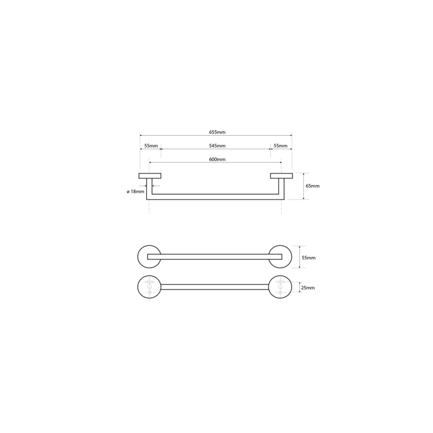 Sapho - Porte-serviettes mural X-ROUND 6,5x65,5 cm chromé brillant