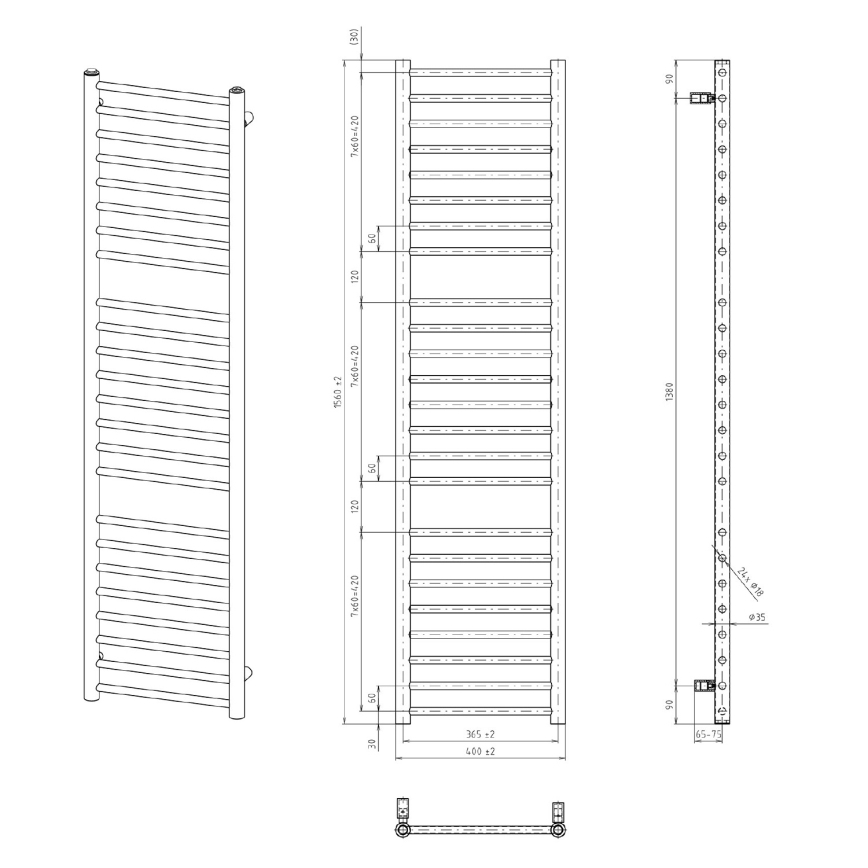 Sapho - Radiateur de salle de bains DINA 156 x 40 cm blanc