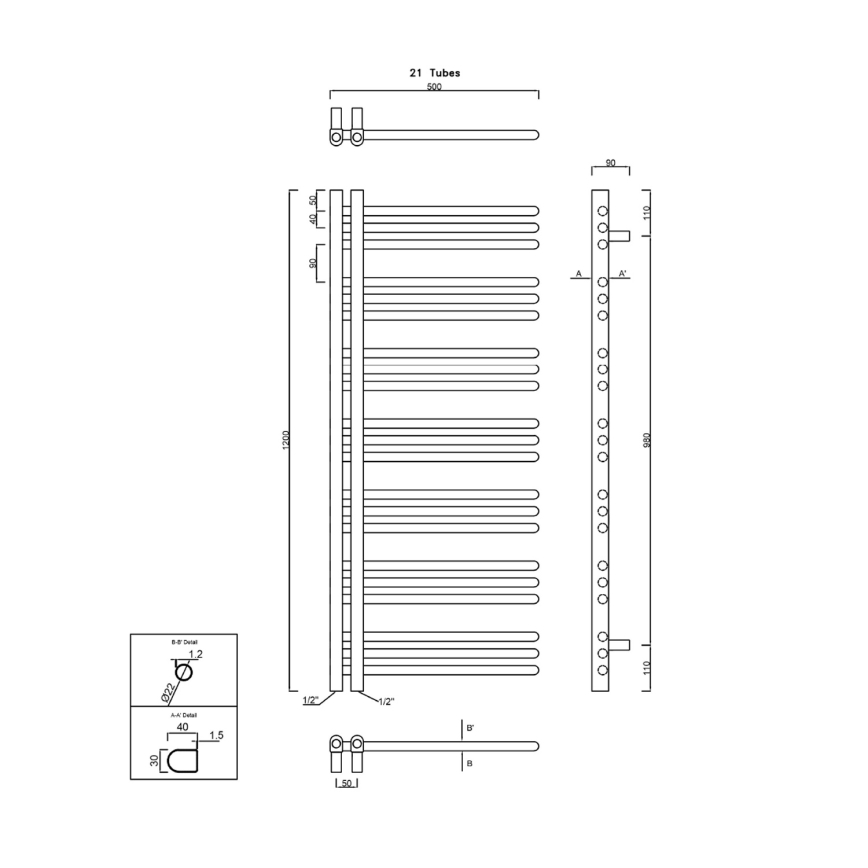 Sapho - Radiateur de salle de bains DORLION 120x50 cm chrome brillant