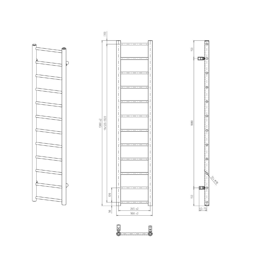 Sapho - Radiateur sèche-serviettes DINA 278W 30x138 cm blanc