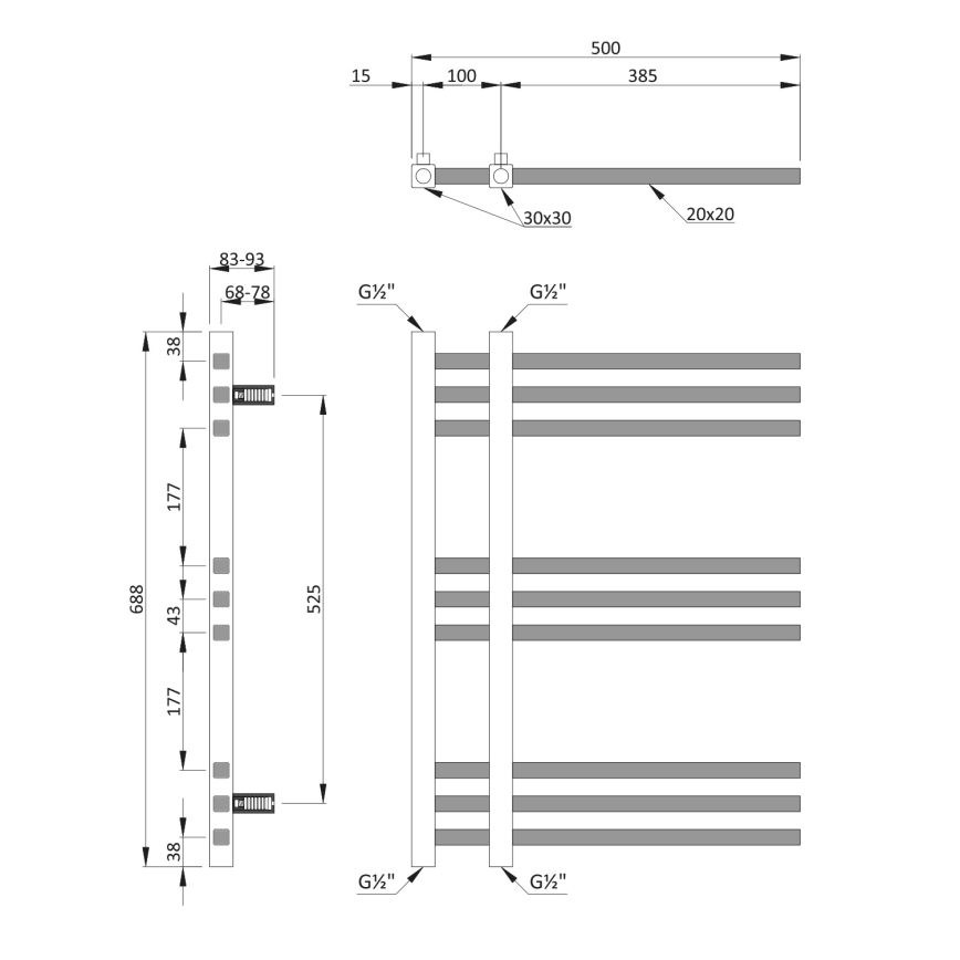 Sapho - Radiateur sèche-serviettes MAGDALENA 241W/230V 50x69 cm chrome brillant