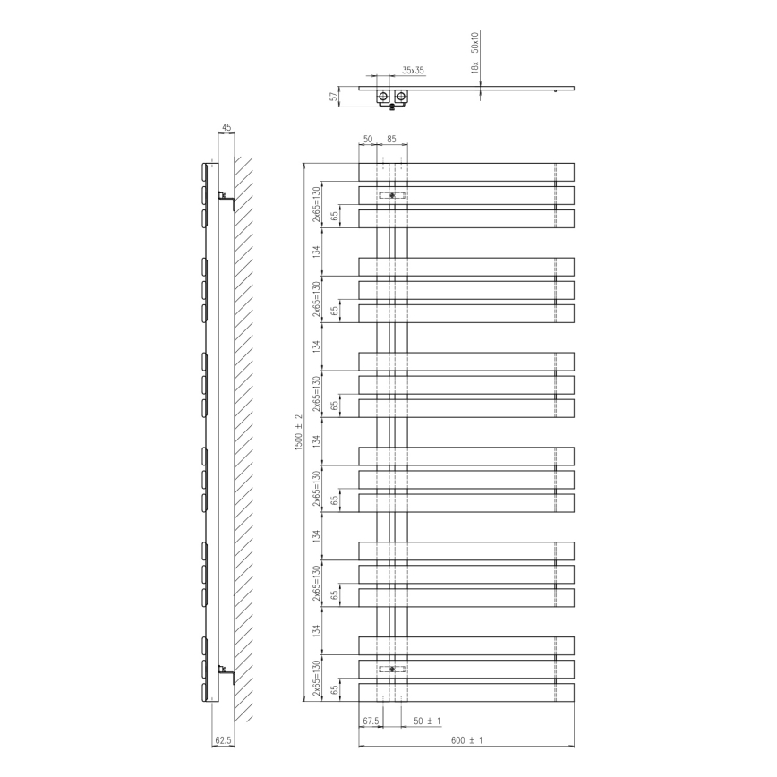 Sapho - Radiateur sèche-serviettes SILVANA 150 x 60 cm blanc