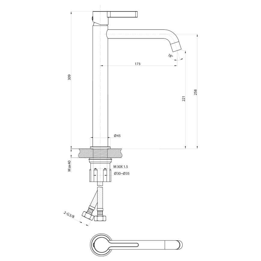 Sapho - Robinet de lavabo ICONIC 30,9 cm chrome brillant