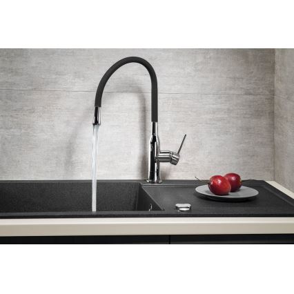 Sapho - Robinet d'évier avec bras flexible SILI noir/laiton