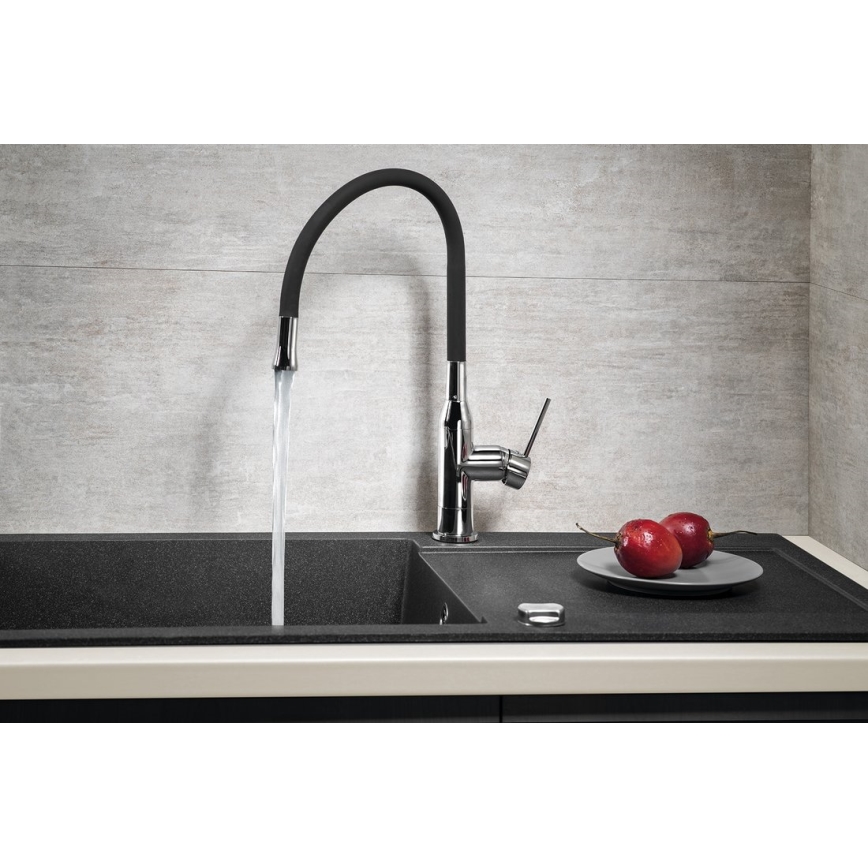 Sapho - Robinet d'évier avec bras flexible SILI noir/laiton