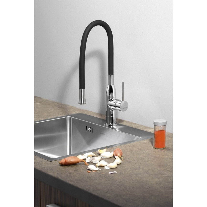 Sapho - Robinet d'évier avec bras flexible SILI noir/laiton
