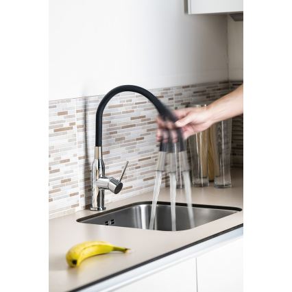 Sapho - Robinet d'évier avec bras flexible SILI noir/laiton
