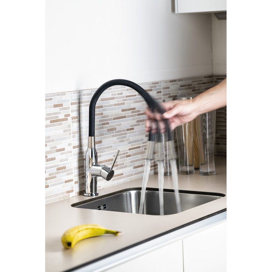 Sapho - Robinet d'évier avec bras flexible SILI noir/laiton