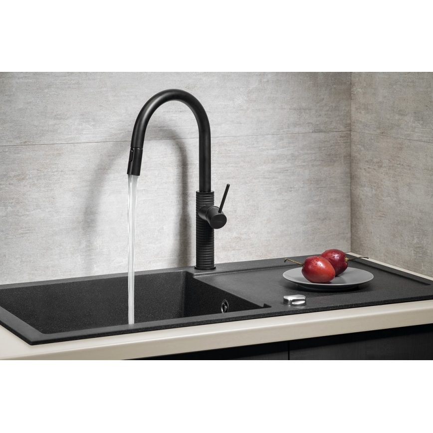 Sapho - Robinet d'évier avec douchette extractible FLAWO mat noir