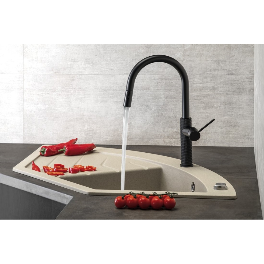 Sapho - Robinet d'évier avec douchette extractible FLAWO mat noir