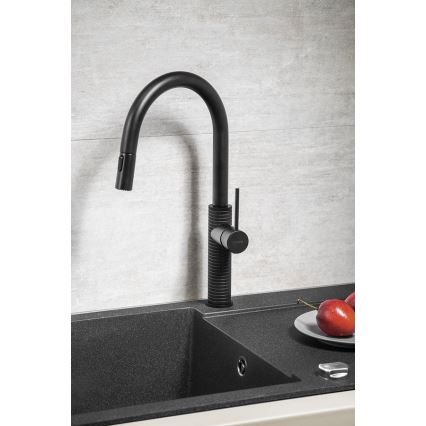 Sapho - Robinet d'évier avec douchette extractible FLAWO mat noir
