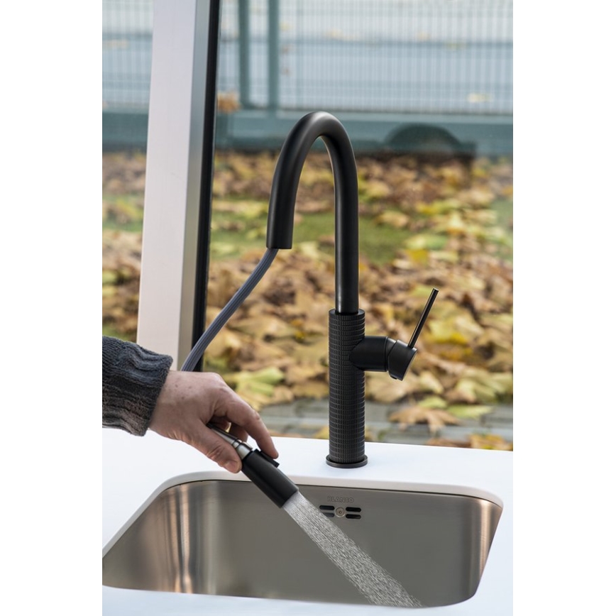 Sapho - Robinet d'évier avec douchette extractible FLAWO mat noir