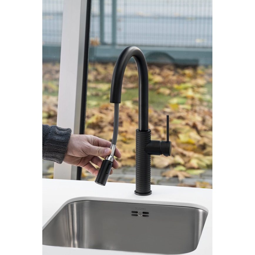 Sapho - Robinet d'évier avec douchette extractible FLAWO mat noir