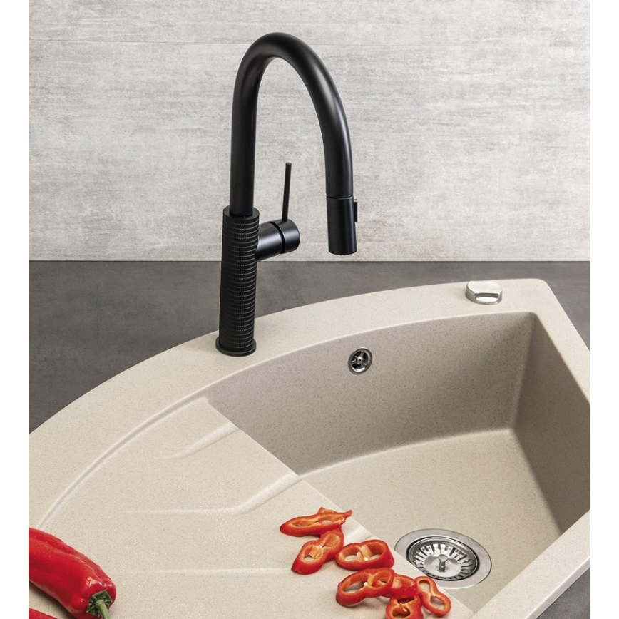 Sapho - Robinet d'évier avec douchette extractible FLAWO mat noir