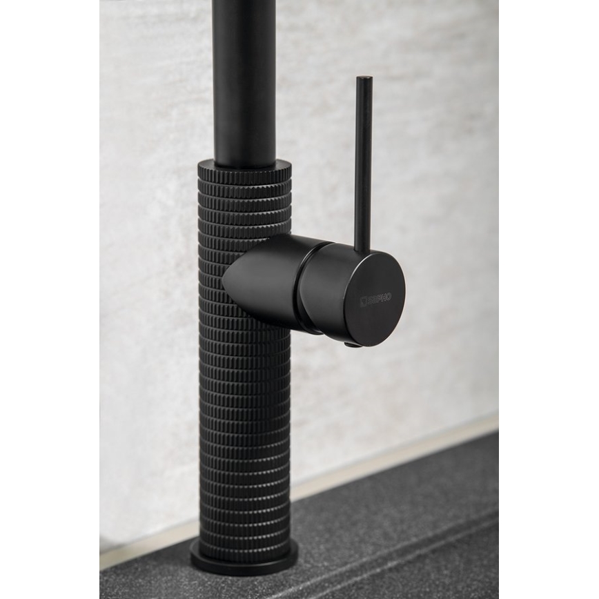 Sapho - Robinet d'évier avec douchette extractible FLAWO mat noir