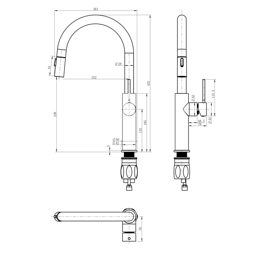 Sapho - Robinet d'évier avec douchette extractible FLAWO mat noir