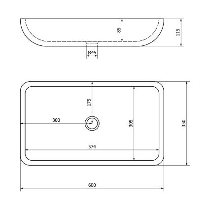 Sapho - Vasque à poser BLOK 60 x 35 cm pierre / noir mat