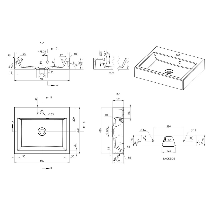 Sapho - Vasque à poser ORINOKO 50x42 cm marbre/blanc