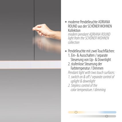 Schöner Wohnen 12577-16 - Suspension LED dimmable sur câble ADRIANA ROUND 2xLED/24W/230V 2700/3000/3500/4000/5000K 160 cm blanc