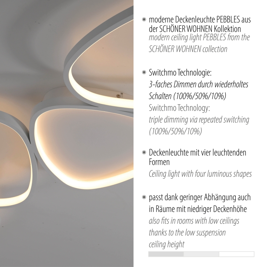 Schöner Wohnen 14039-16 - Plafonnier LED dimmable PEBBLES LED/35,5W/230V blanc