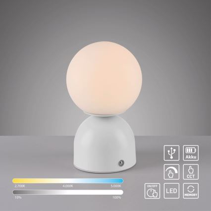 Schöner Wohnen 19218-16 - Lampe de table LED dimmable à commande tactile et rechargeable RUDI LED/1,2W/5V 3000-6000K 1200 mAh blanche