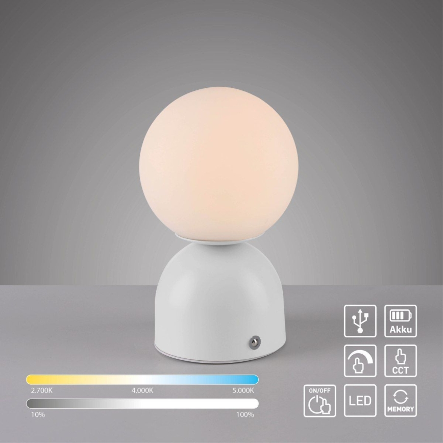 Schöner Wohnen 19218-16 - Lampe de table LED dimmable à commande tactile et rechargeable RUDI LED/1,2W/5V 3000-6000K 1200 mAh blanche