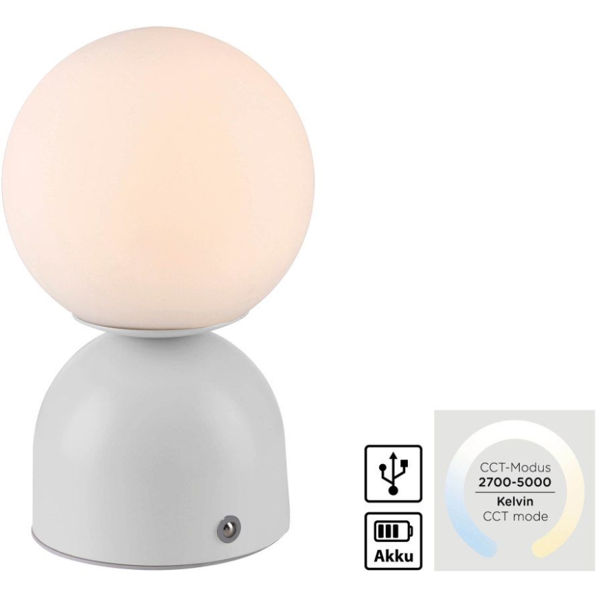 Schöner Wohnen 19218-16 - Lampe de table LED dimmable à commande tactile et rechargeable RUDI LED/1,2W/5V 3000-6000K 1200 mAh blanche