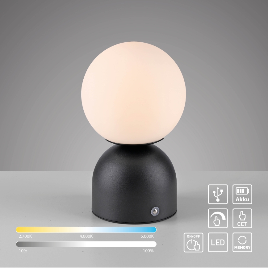 Schöner Wohnen 19218-18 - Lampe de table tactile et dimmable rechargeable RUDI LED/1,2W/5V 3000-6000K 1200 mAh noire