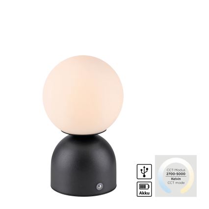 Schöner Wohnen 19218-18 - Lampe de table tactile et dimmable rechargeable RUDI LED/1,2W/5V 3000-6000K 1200 mAh noire