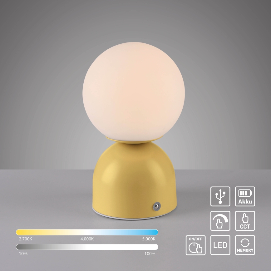 Schöner Wohnen 19218-81 - Lampe de bureau LED tactile rechargeable et dimmable RUDI LED/1,2W/5V 3000-6000K 1200 mAh jaune