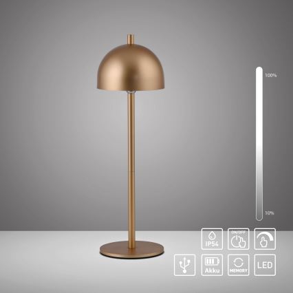 Schöner Wohnen 19244-12 - Lampe de table d'extérieur LED tactile et rechargeable BELLIS, à intensité réglable, LED/2,5W/5V 2600 mAh IP54, dorée