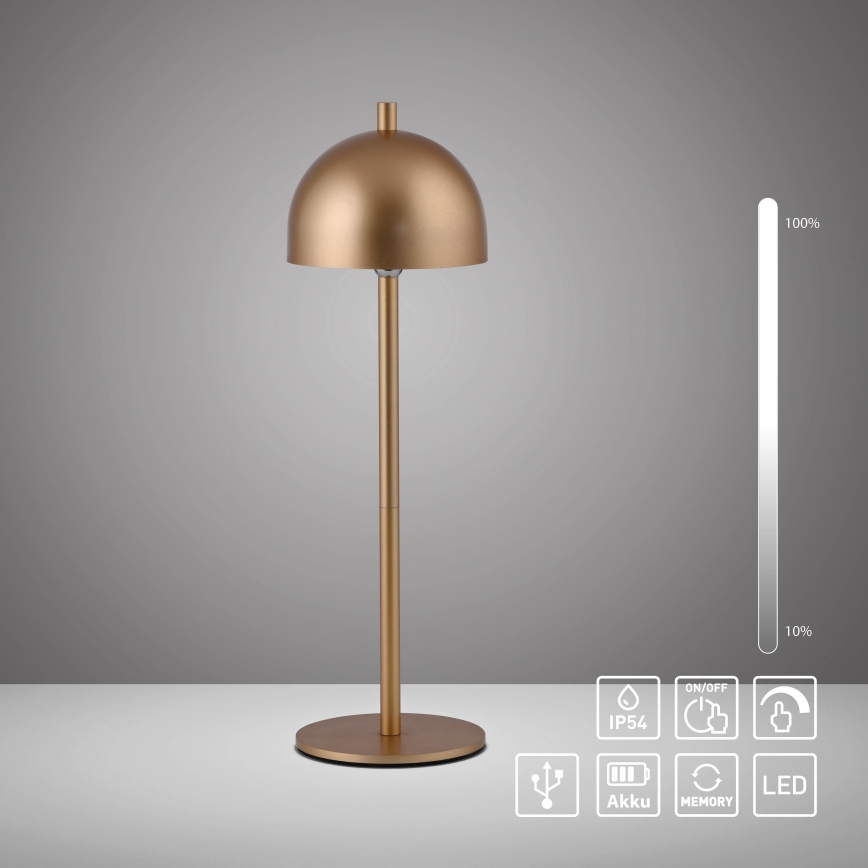 Schöner Wohnen 19244-12 - Lampe de table d'extérieur LED tactile et rechargeable BELLIS, à intensité réglable, LED/2,5W/5V 2600 mAh IP54, dorée