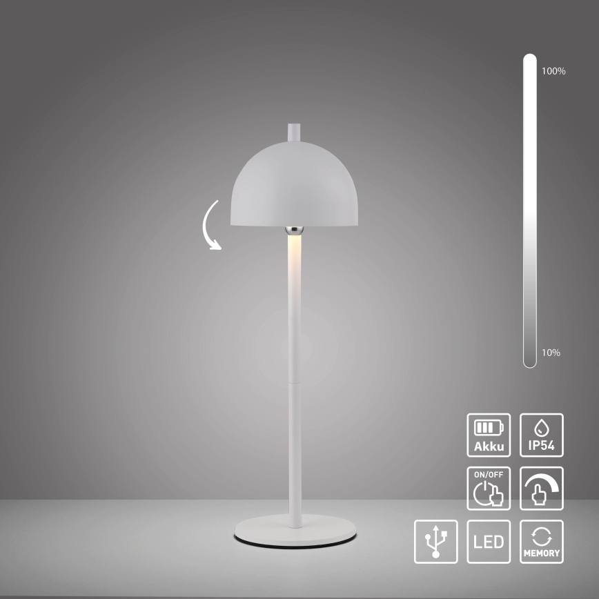 Schöner Wohnen 19244-16 - Lampe de table d'extérieur tactile dimmable rechargeable BELLIS LED/2,5W/5V 2600 mAh IP54 blanche