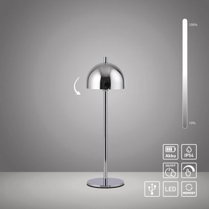 Schöner Wohnen 19244-17 - Lampe de table d'extérieur rechargeable, tactile et dimmable BELLIS LED/2,5W/5V 2600 mAh IP54 chrome brillant