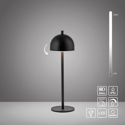 Schöner Wohnen 19244-18 - Lampe de table d'extérieur LED tactile dimmable rechargeable BELLIS LED/2,5W/5V 2600 mAh IP54 noire
