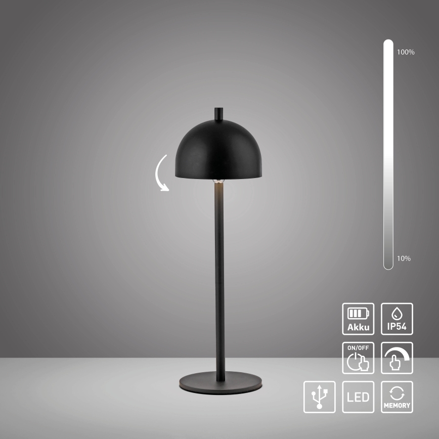 Schöner Wohnen 19244-18 - Lampe de table d'extérieur LED tactile dimmable rechargeable BELLIS LED/2,5W/5V 2600 mAh IP54 noire