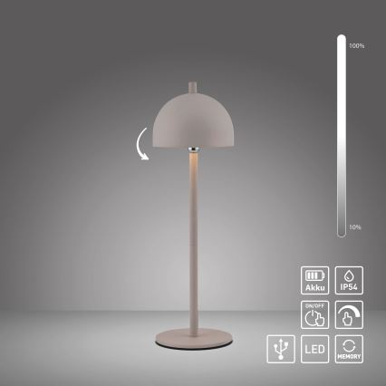Schöner Wohnen 19244-39 - Lampe de table d'extérieur rechargeable tactile et dimmable BELLIS LED/2,5W/5V 2600 mAh IP54 grise