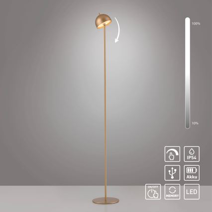 Schöner Wohnen 19245-12 - Lampe sur pied d'extérieur LED BELLIS, tactile, dimmable et rechargeable, 2,5 W/5 V, 2600 mAh, IP54, dorée