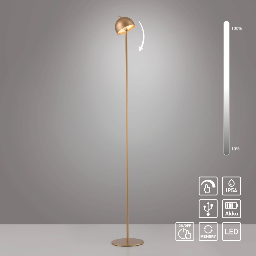 Schöner Wohnen 19245-12 - Lampe sur pied d'extérieur LED BELLIS, tactile, dimmable et rechargeable, 2,5 W/5 V, 2600 mAh, IP54, dorée