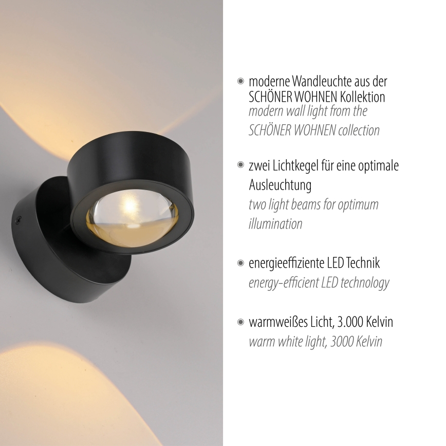 Schöner Wohnen 19331-18 - Applique murale LED CHIA 2xLED/2W/230V noire